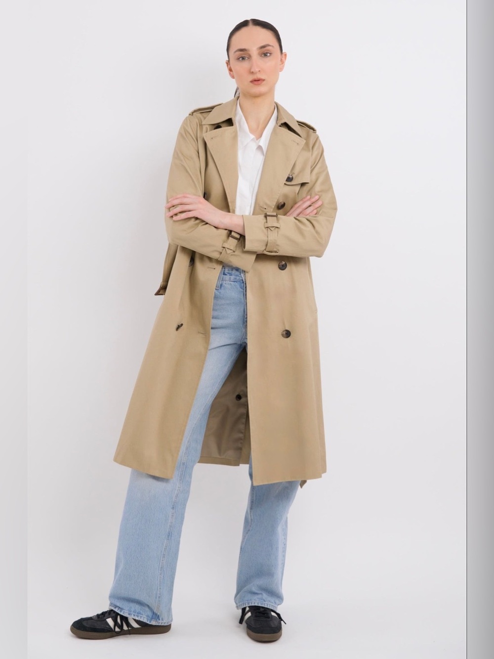 Orolay Double Breasted Belted Trench Coat Women’s Large - Tan/Khaki NWOT - Picture 2 of 13